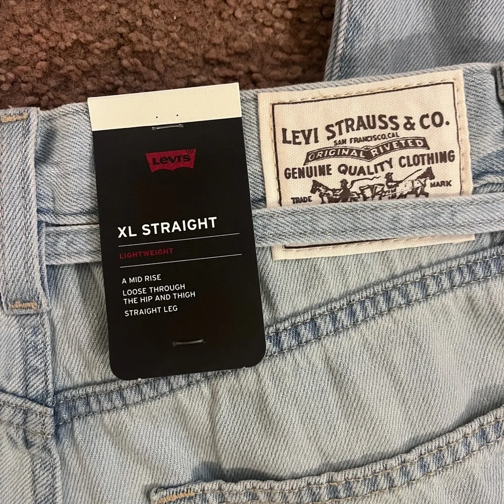 NWT Levi's XL Baggy Straight Jeans Light Wash Blue Size 27x31 Tie Waist Y2K - Picture 9 of 12